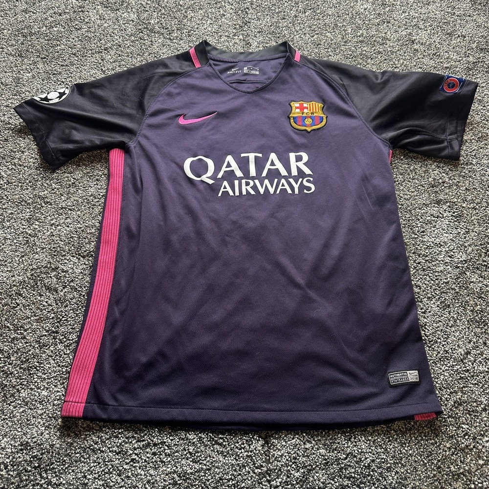 Barcelona Jersey Mens Large Purple Pink Soccer Neymar Jr 11 Nike Qatar Airways